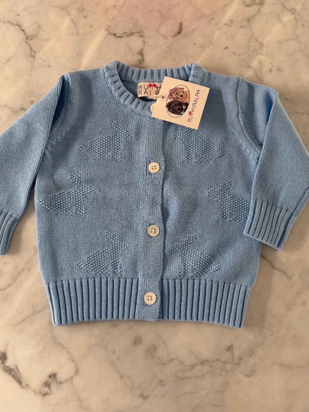 NWT Ralph & Ruth Blue Bunny Easter Springtime Knit Cardigan, 12/18M - Picture 4 of 9